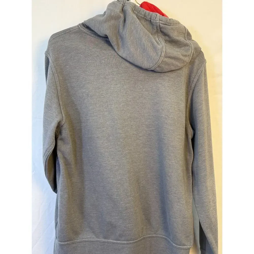 The North Face Men's Hoodie Medium Gray Red Logo Pullover Fleece Sweatshirt